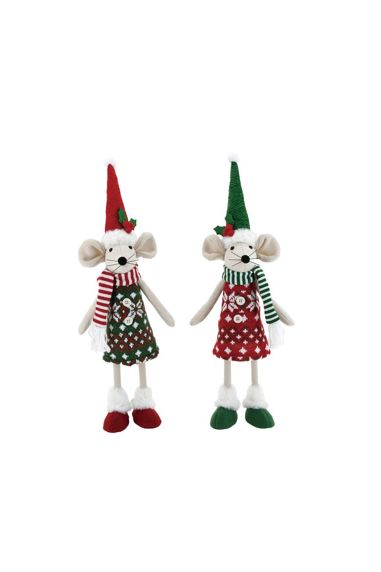 Fabric Bobbling Mouse Set of 2 Decorative Figurines Christmas, Main, color, Multicolored