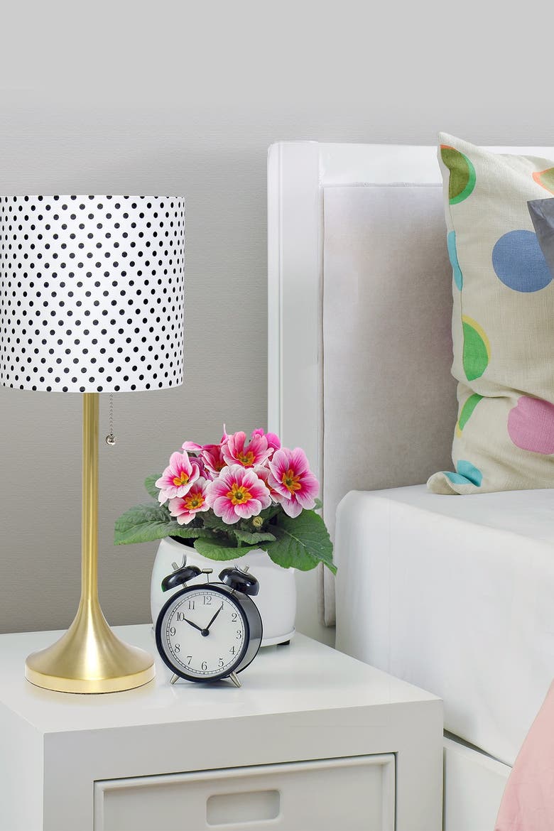 Gold Tapered Table Lamp with Polka Dot Fabric Drum Shade, Alternate, color, GOLD/ DOT