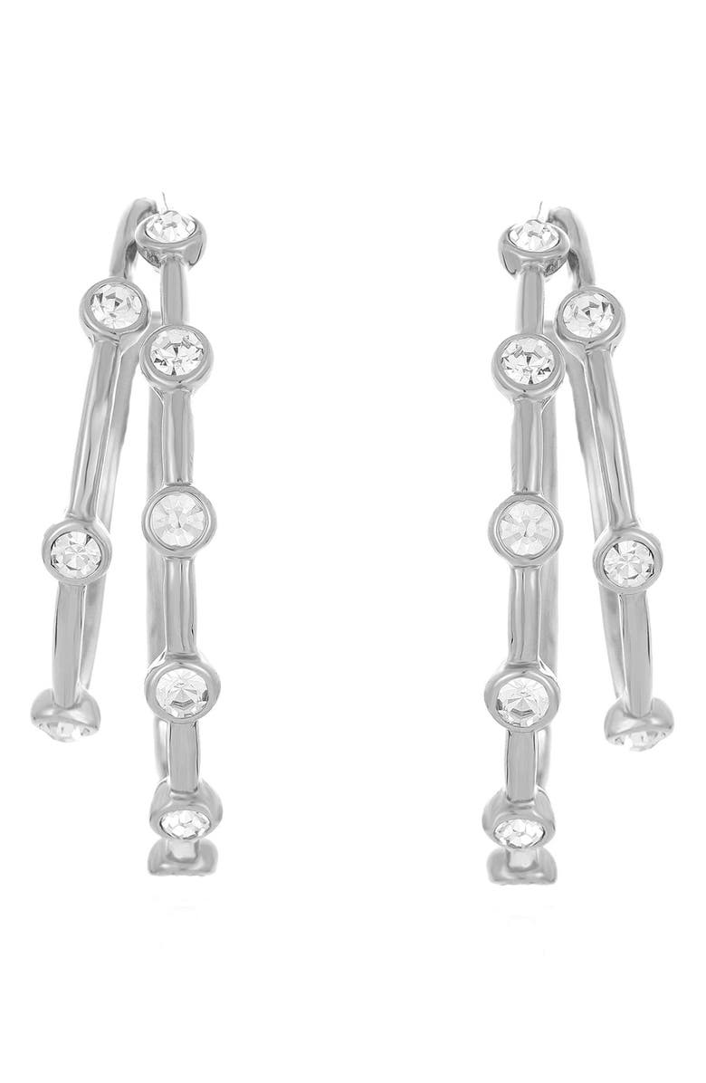 Ettika Crystal Dotted Double Hoop Earrings, Alternate, color, Silver