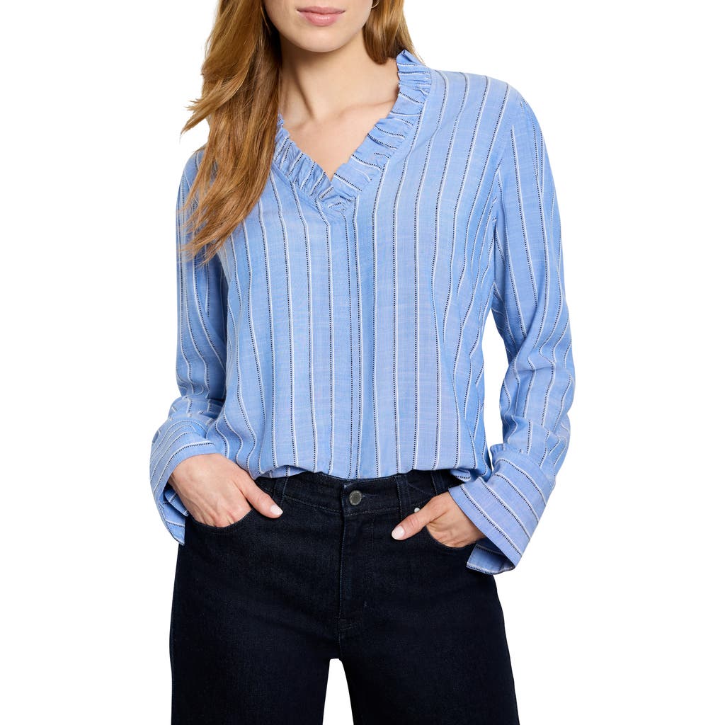 Nic + Zoe Nic+zoe Stripe Ruffle Around Top In Blue