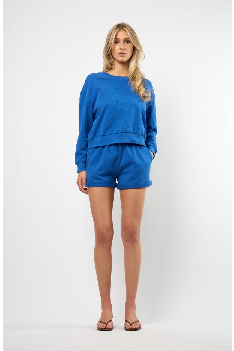 The Lakeside Set Cotton Graphic Sweat Shorts, Alternate, color, BLUE