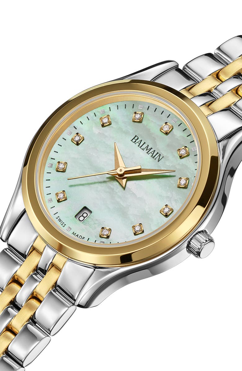BALMAIN WATCHES Diamond Two-Tone Bracelet Watch, 28mm, Alternate, color, Bicolor Stainless Steel