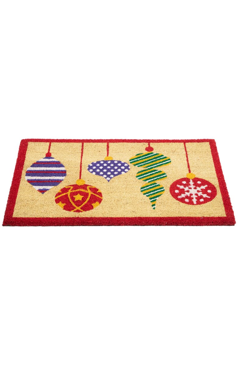Northlight Tan Brown and Red Christmas Ornaments Coir Outdoor Doormat 18" x 30", Alternate, color, Brown