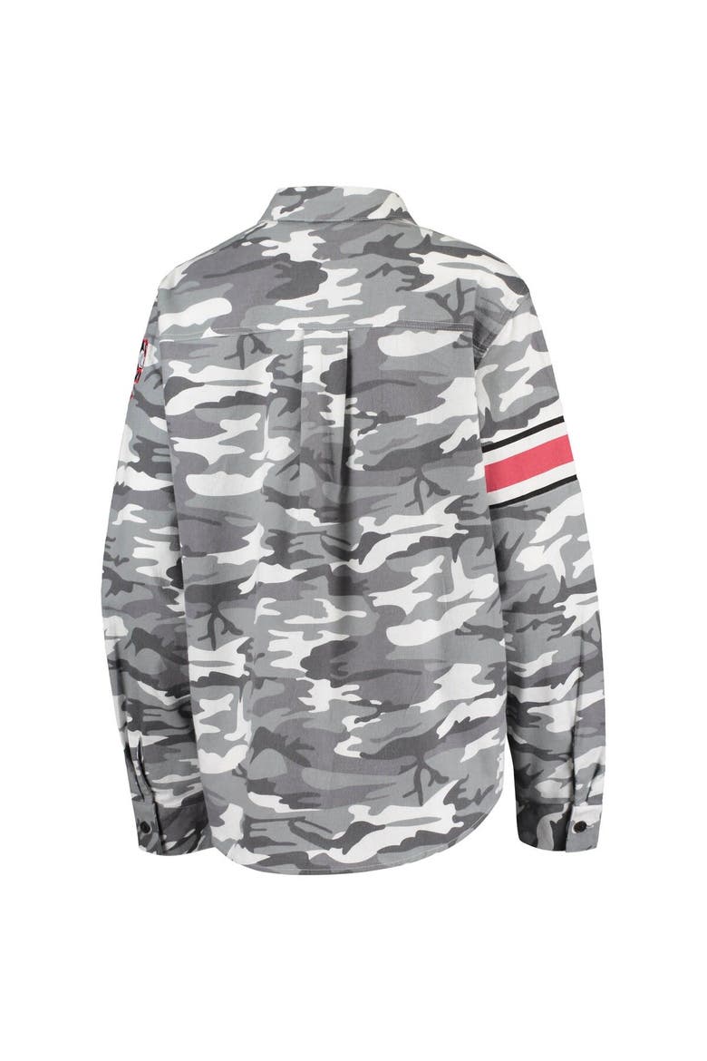 Women's The Wild Collective Gray Ohio State Buckeyes Camo Flannel Button-Up Long Sleeve Shirt, Alternate, color, Gray