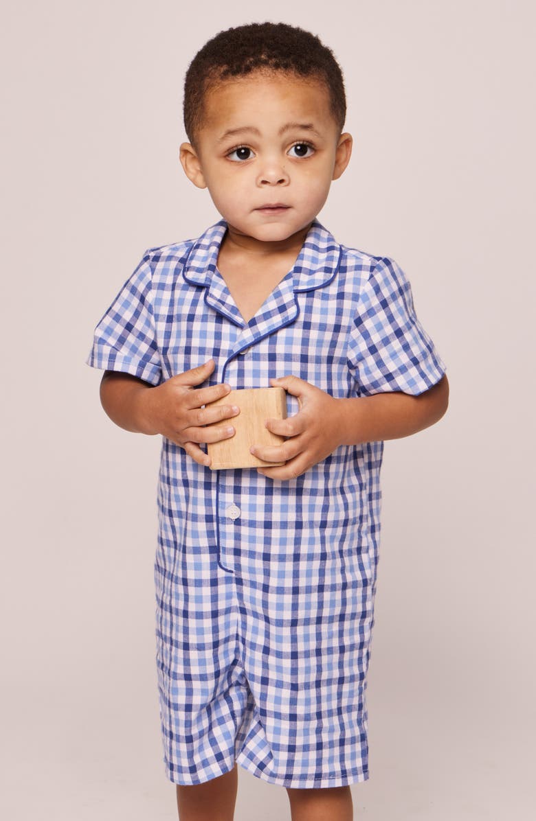 Petite Plume Gingham Summer One-Piece Romper Pajamas, Alternate, color,
