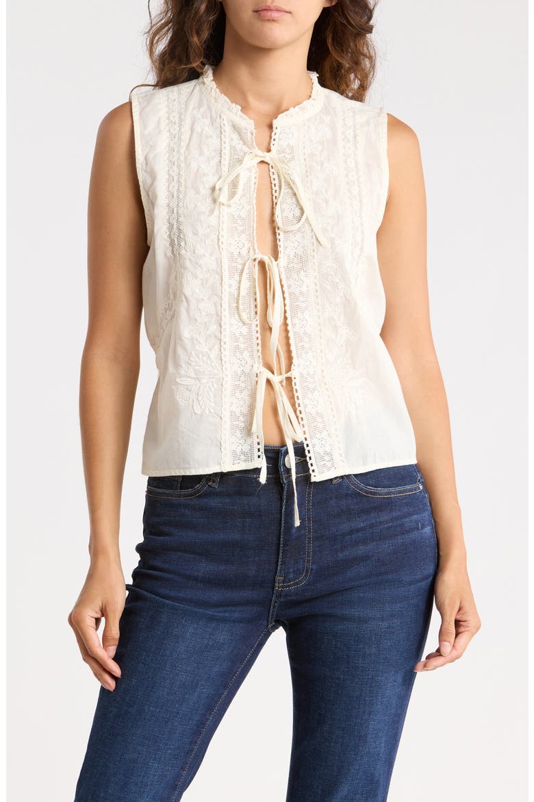 Tie Front Sleeveless Cotton Top, Main, color, WHITE IVORY