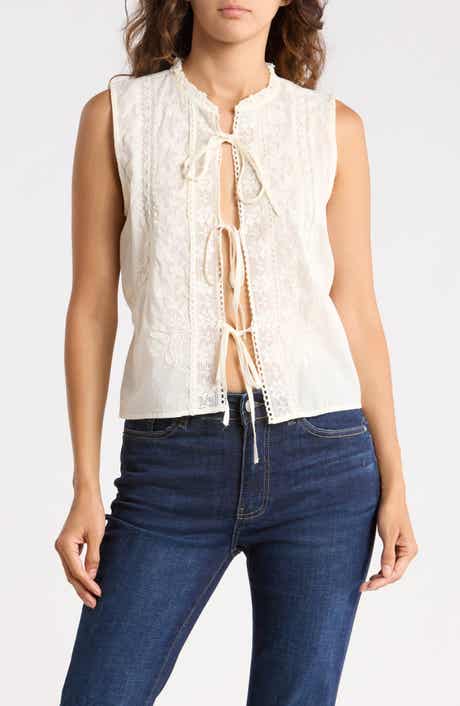 Tie Front Sleeveless Cotton Top