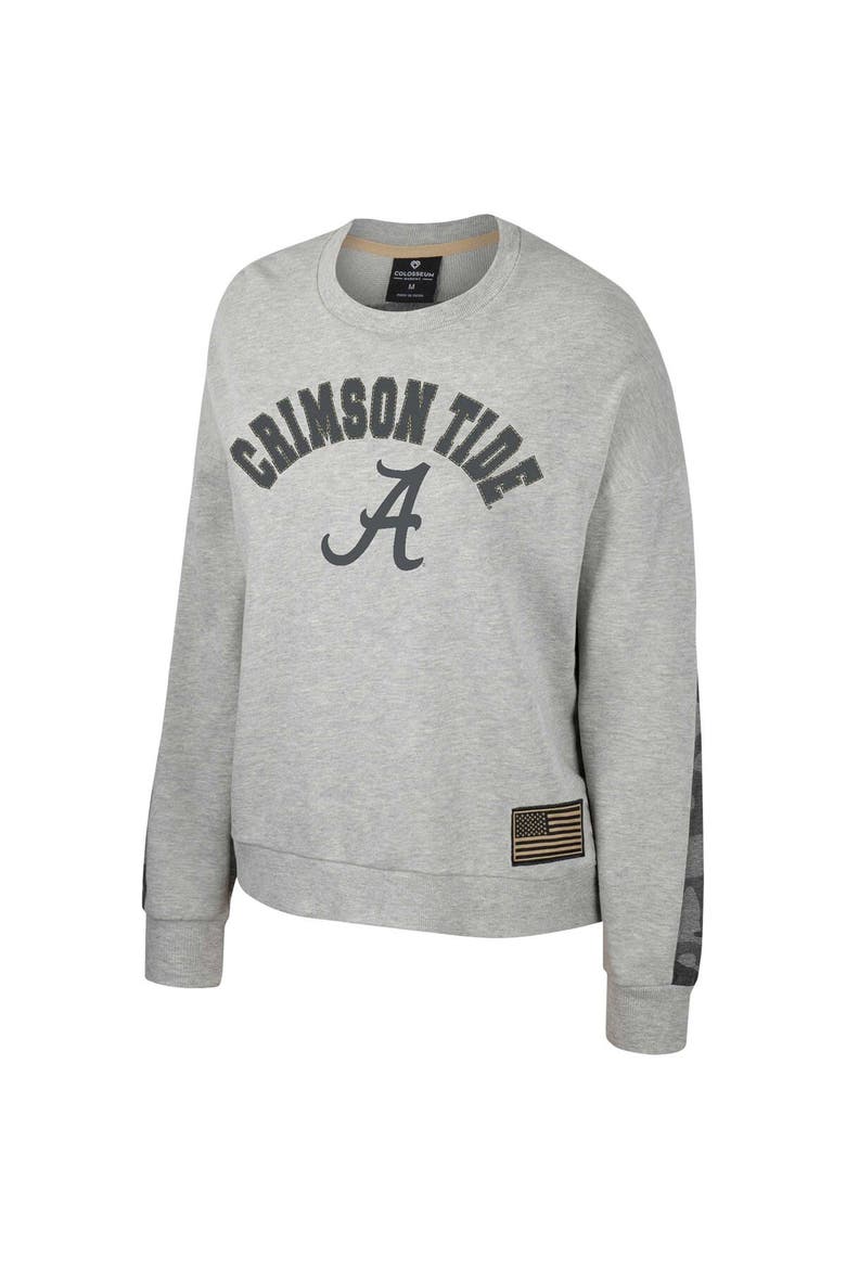 Women's Colosseum Heather Gray Alabama Crimson Tide OHT Military Appreciation Flag Rank Dolman Pullover Sweatshirt, Alternate, color, Heather Gray