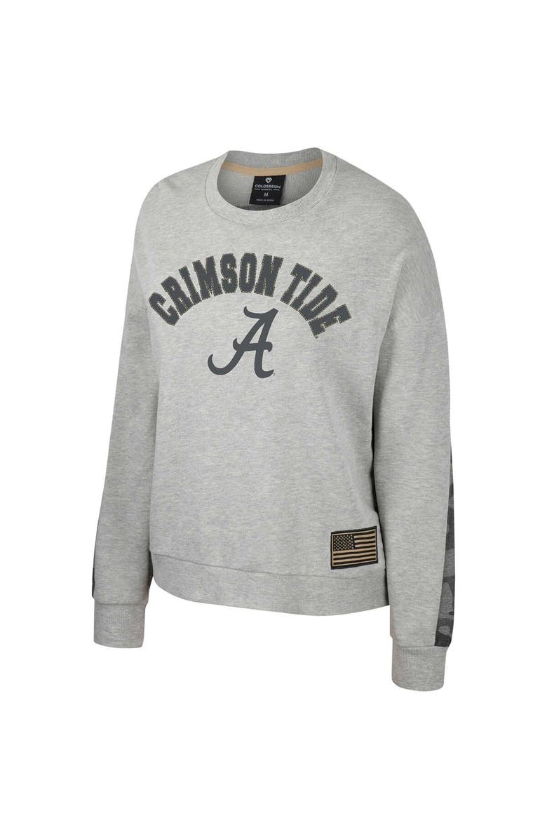 COLOSSEUM Women's Colosseum Heather Gray Alabama Crimson Tide OHT Military Appreciation Flag Rank Dolman Pullover Sweatshirt, Alternate, color, Heather Gray