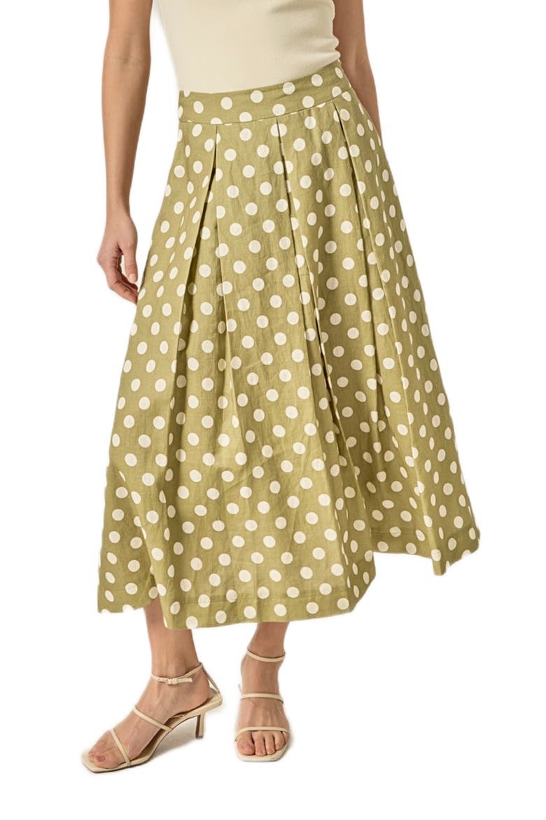 Polka Dot A-Line Linen Skirt, Main, color, OLIVE GREEN