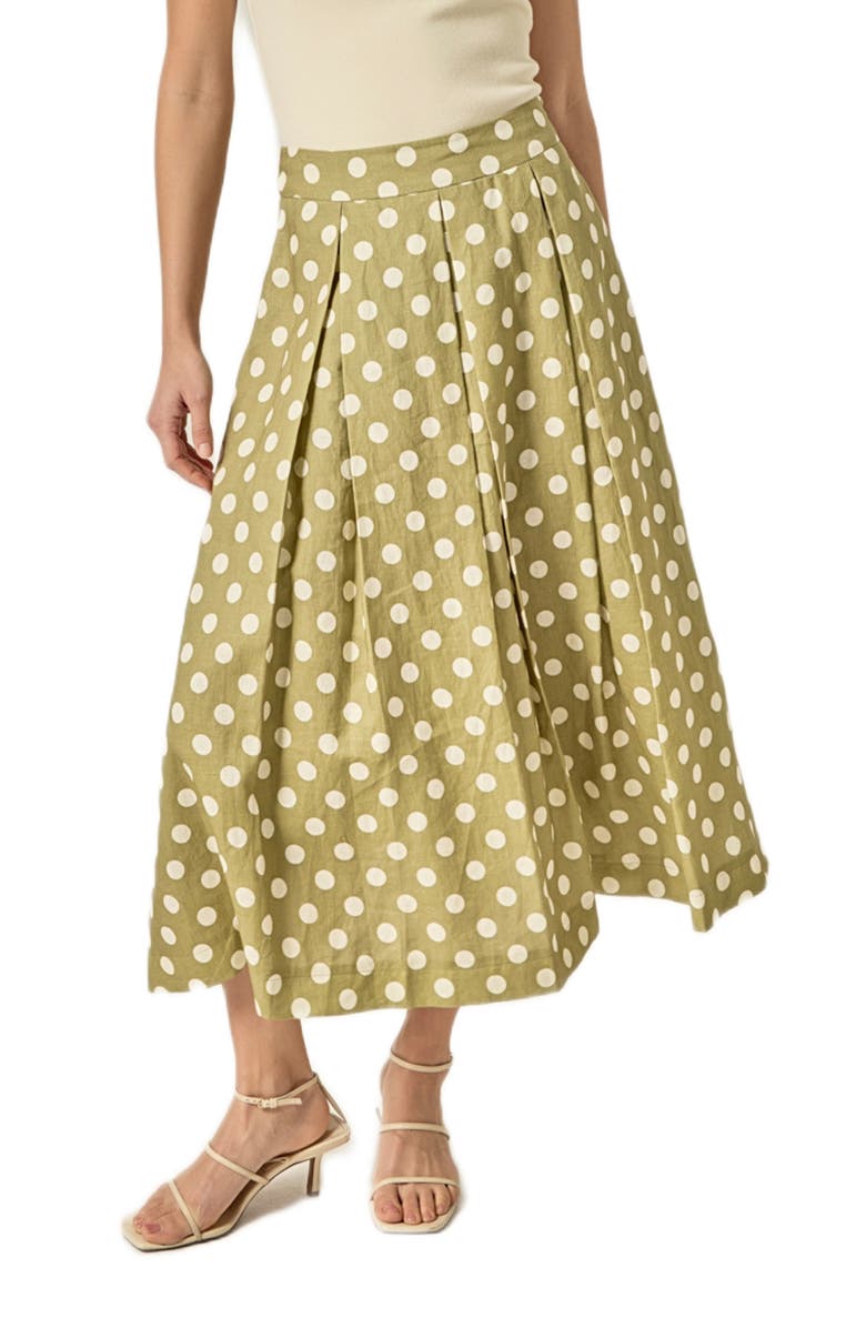 English Factory Polka Dot A-Line Linen Skirt, Main, color, Olive Green