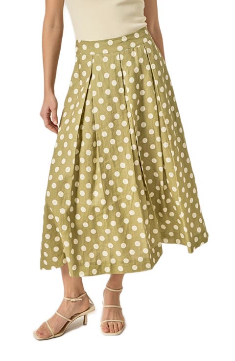 Polka Dot A-Line Linen Skirt
