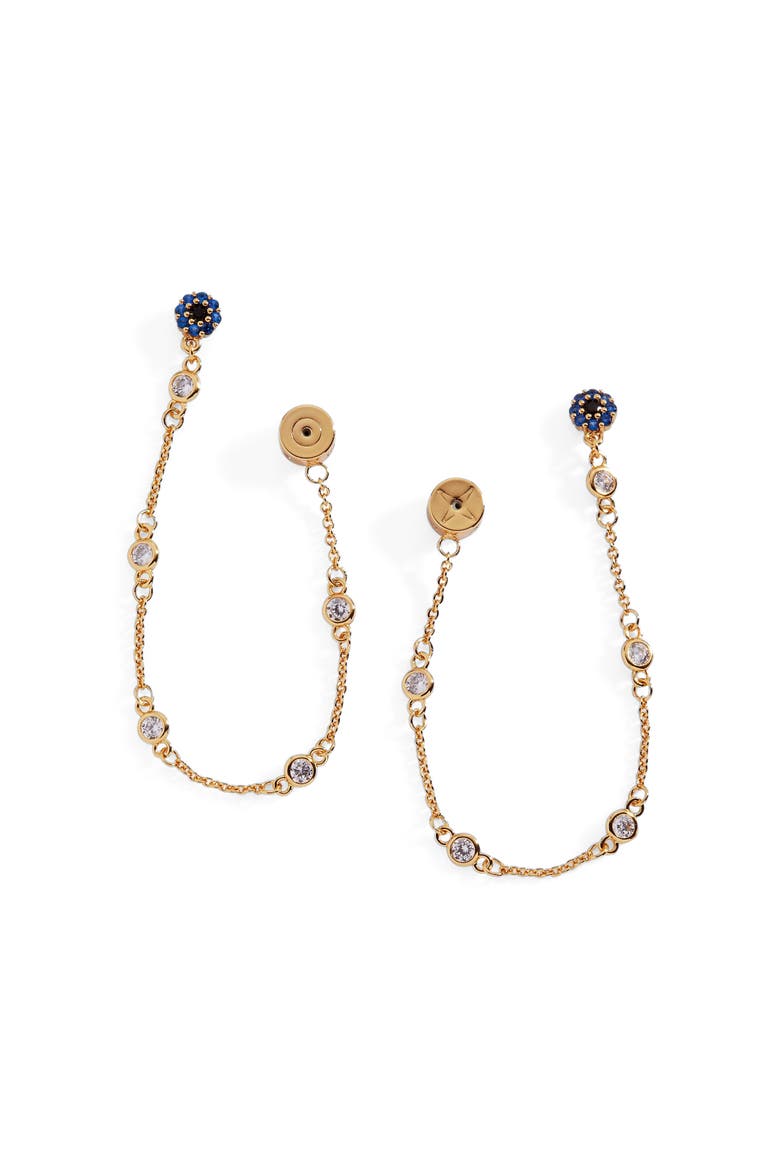 Evil Eye Front to Back Chain Earring, Main, color, Gold Blue