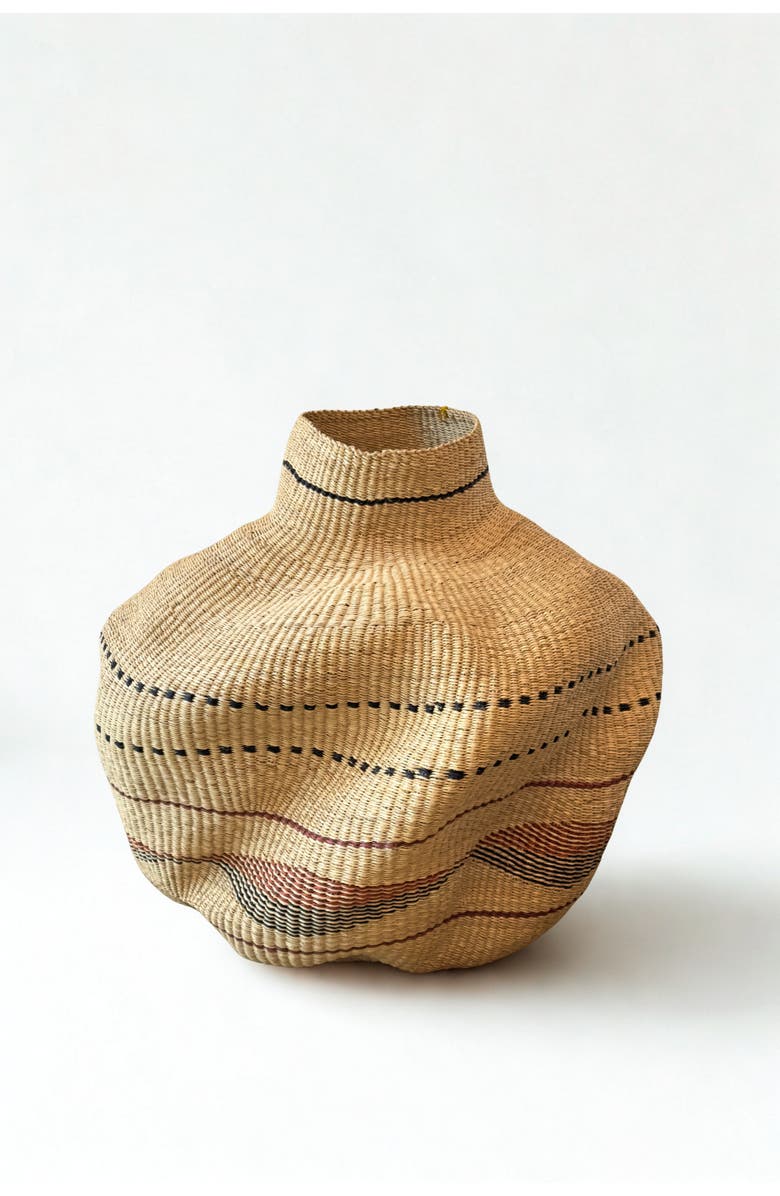 Mbare Handwoven Wave Basket, Main, color, Natural W/ Black