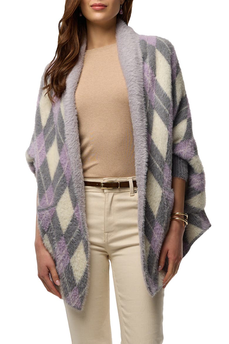 Argyle Eyelash Knit Cardigan, Main, color, GREY