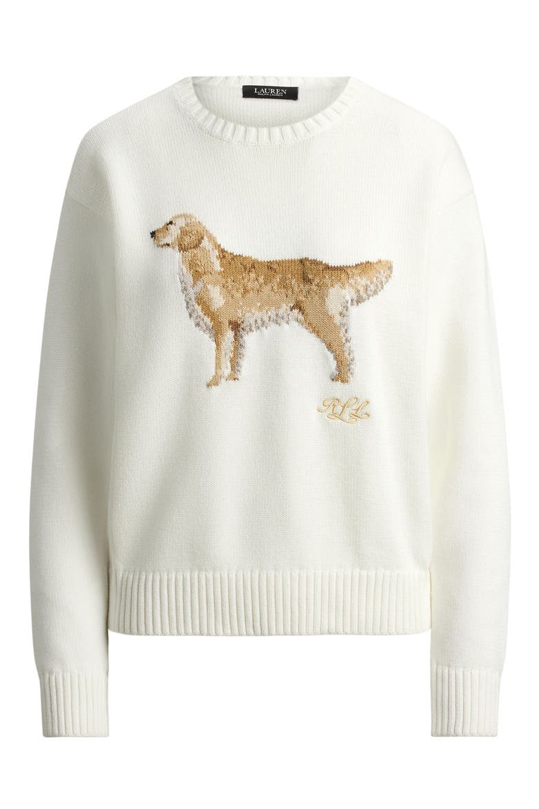 Golden Retriever Intarsia Cotton Sweater, Alternate, color, WHITE/ MULTI