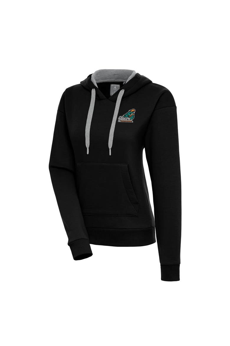 Women's Antigua Black Coastal Carolina Chanticleers Victory Pullover Hoodie, Main, color, Black