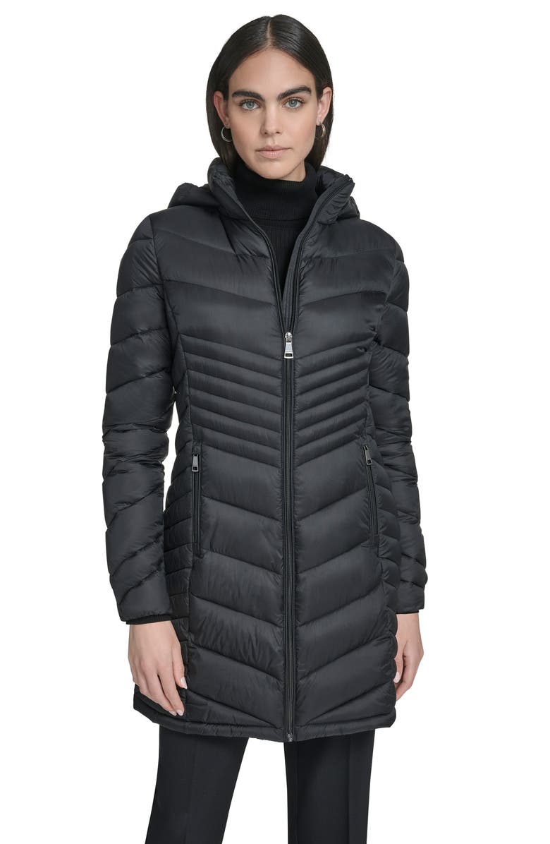 Calvin Klein Water Resistant Chevron Quilted Puffer Jacket, Alternate, color, Black