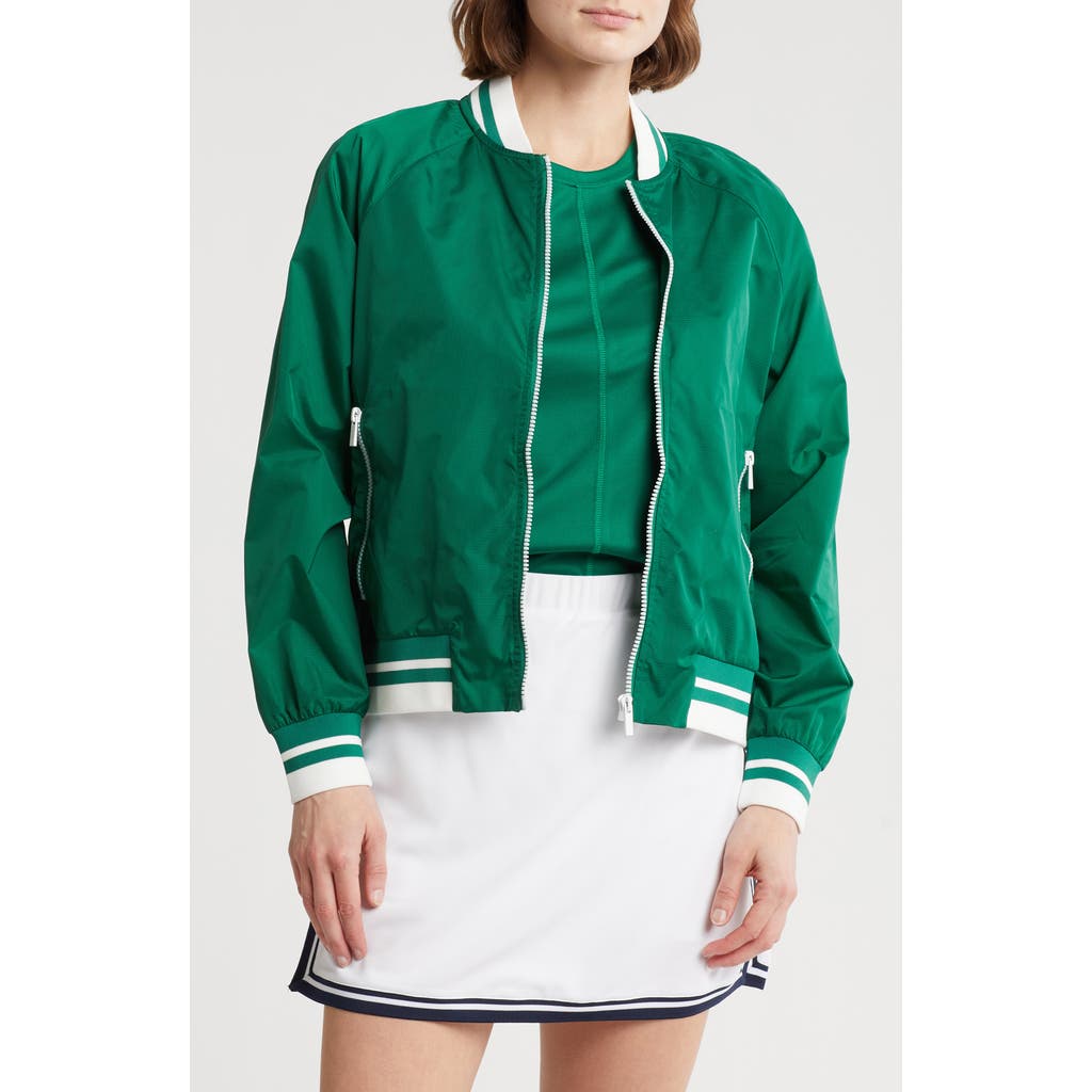 Nanette Lepore Play Rib Trim Bomber Jacket In Verdant Green/bright White
