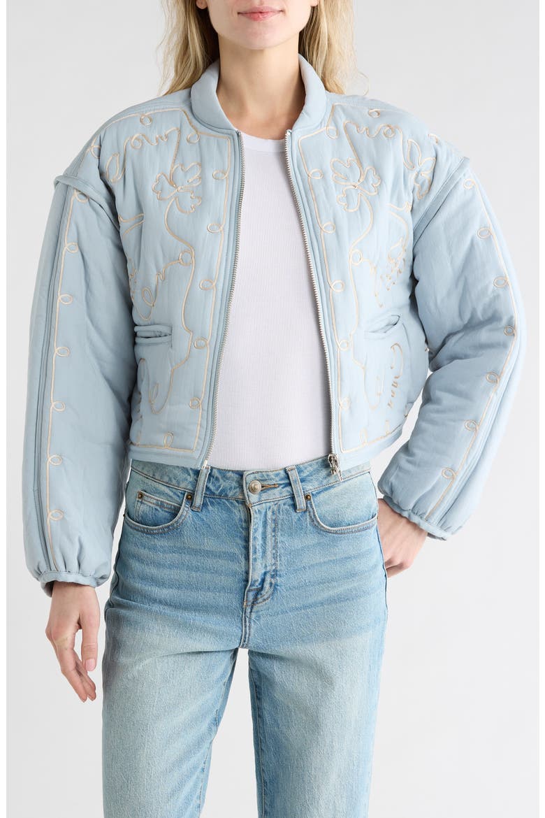 Embroidered Quilted Jacket, Main, color, BLUE SKIES