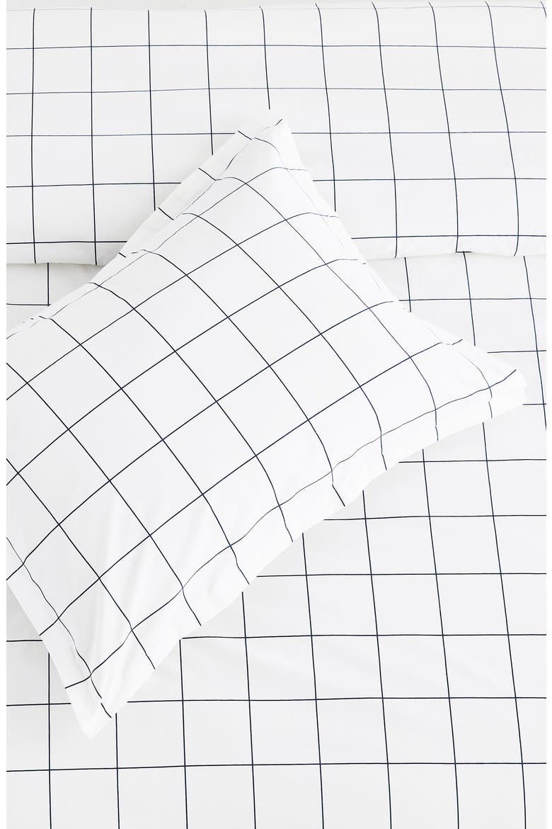 Percale Cotton Grid Duvet Set, Alternate, color, NAVY