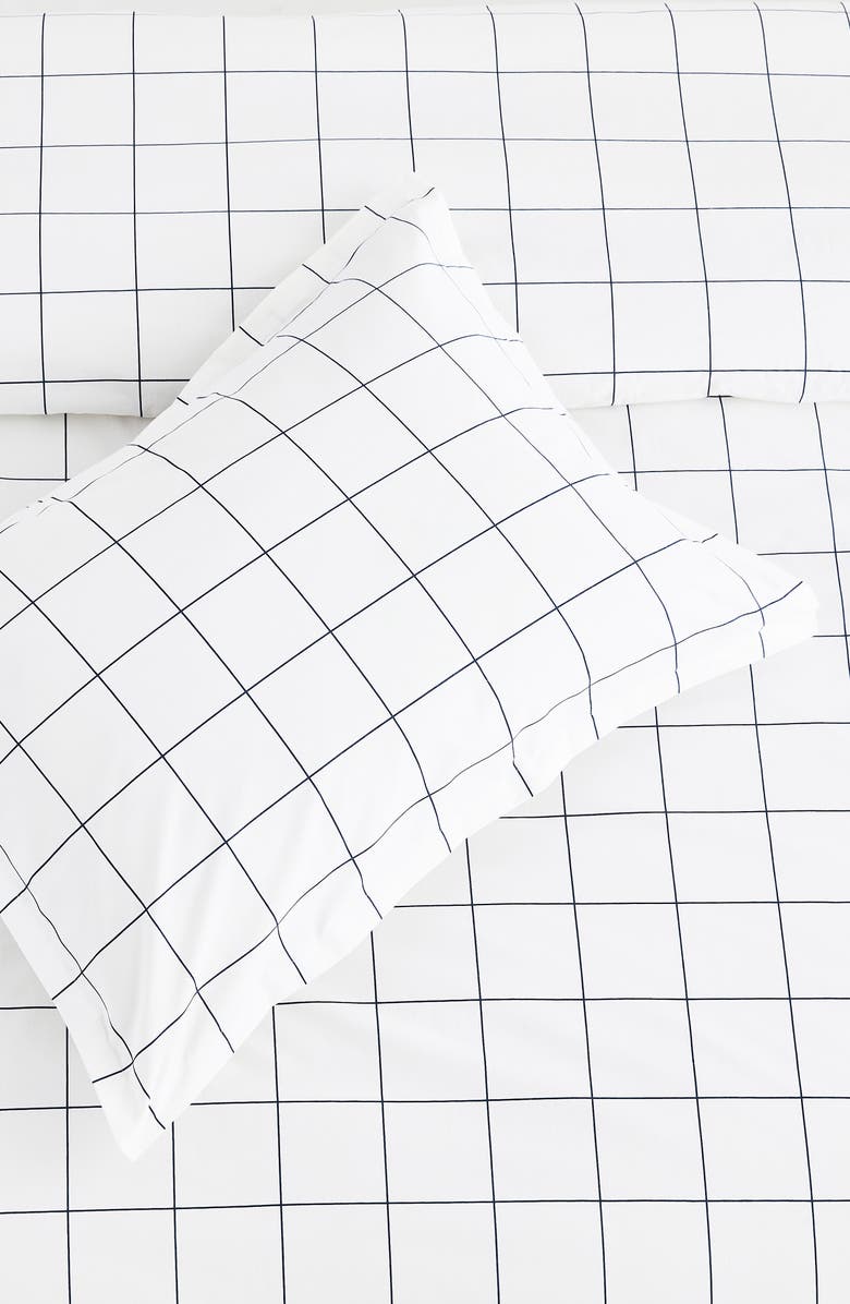 MELANGE HOME Percale Cotton Grid Duvet Set, Alternate, color, Navy