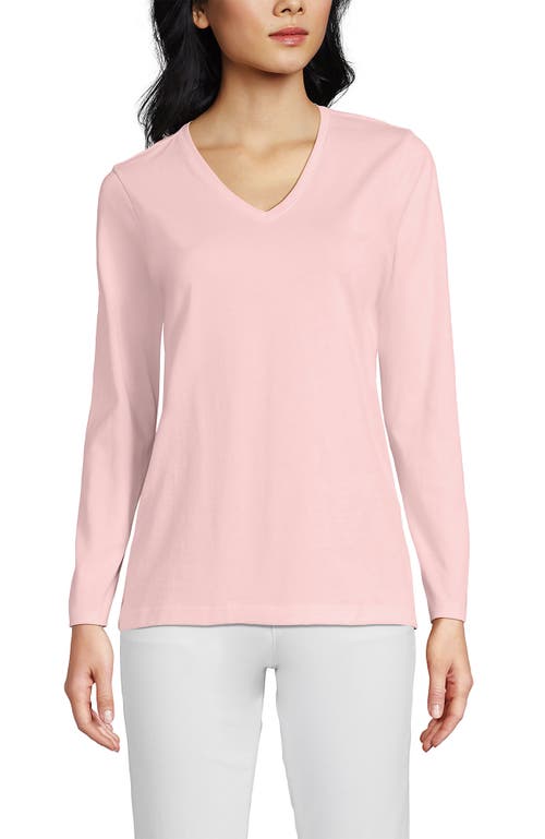 Lands' End Relaxed Supima Cotton Long Sleeve V-neck T-shirt In Pink