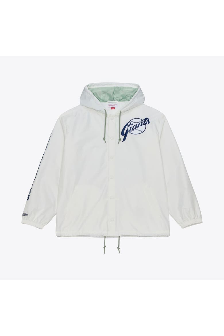 Men's Mitchell & Ness White San Francisco Giants Yacht Rock Coaches Full-Snap Hooded Windbreaker Jacket, Main, color, White