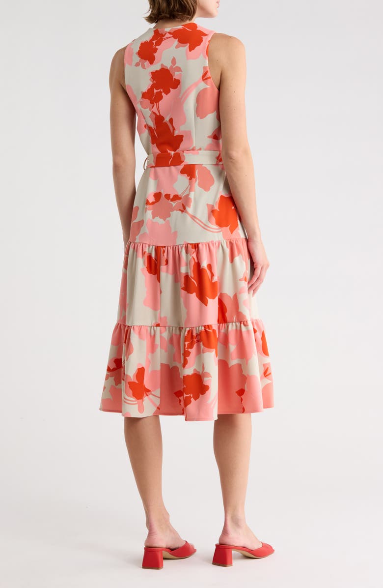 Calvin Klein Printed Belted Dress, Alternate, color, Tulip Multi