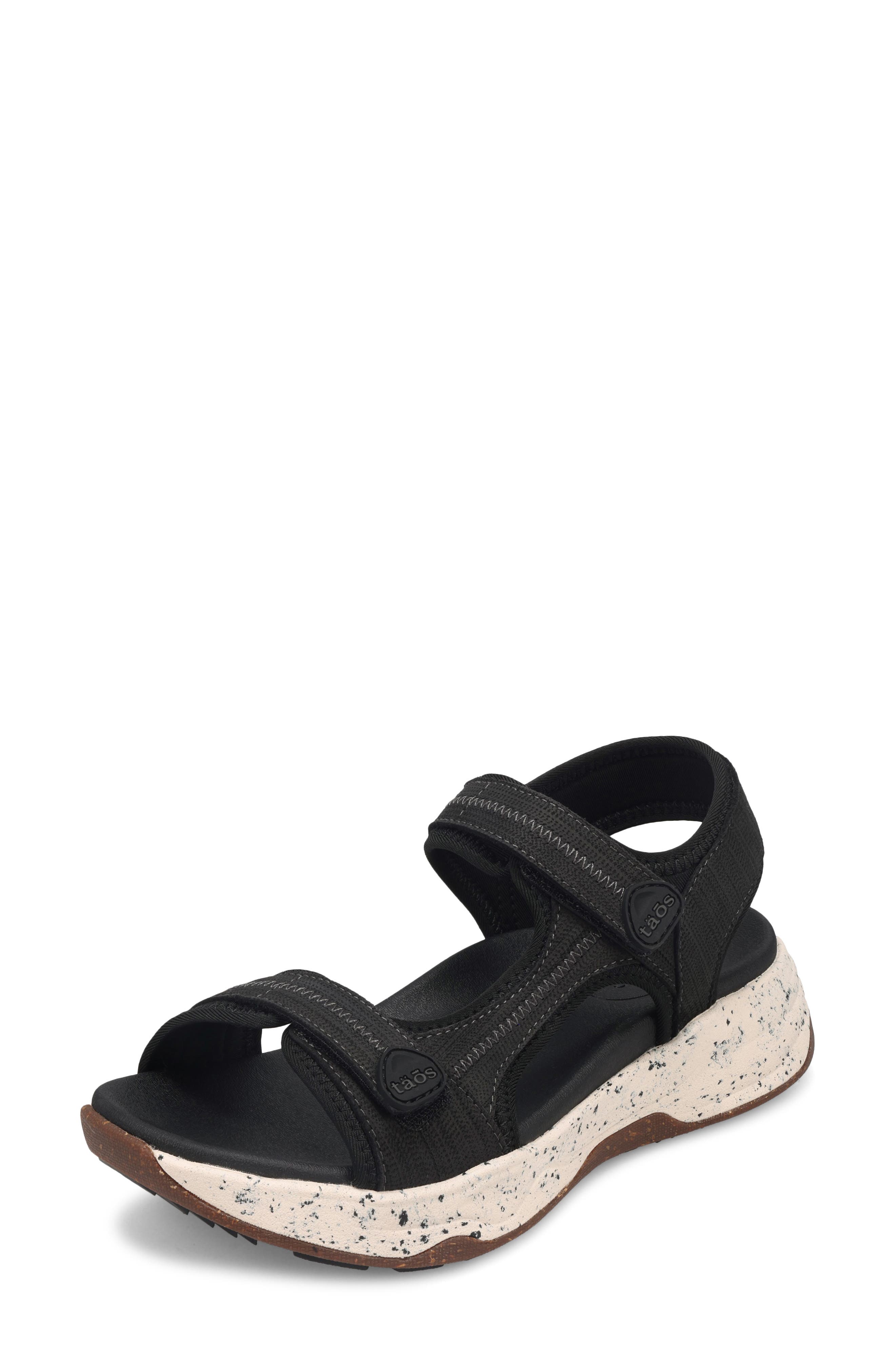 Taos Super Side Sandal, Alternate, color, Black Emboss