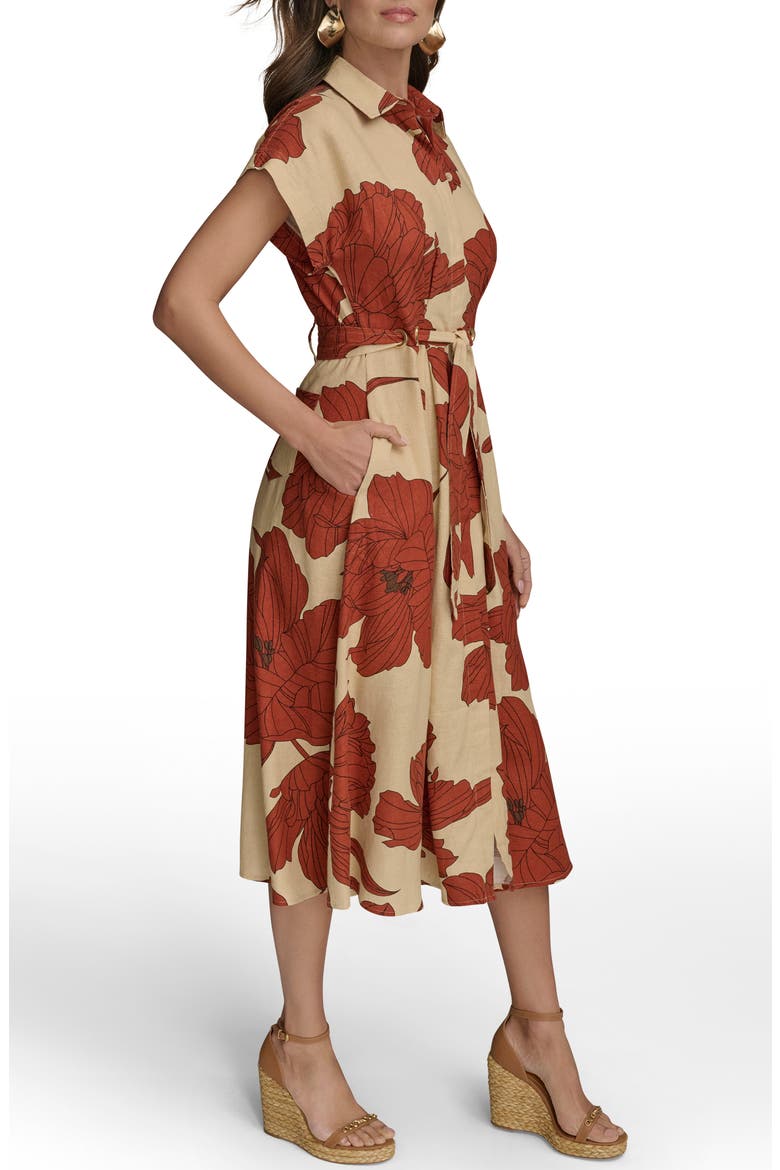 Drawstring Waist Linen Blend Shirtdress, Alternate, color, CINNAMON MULTI