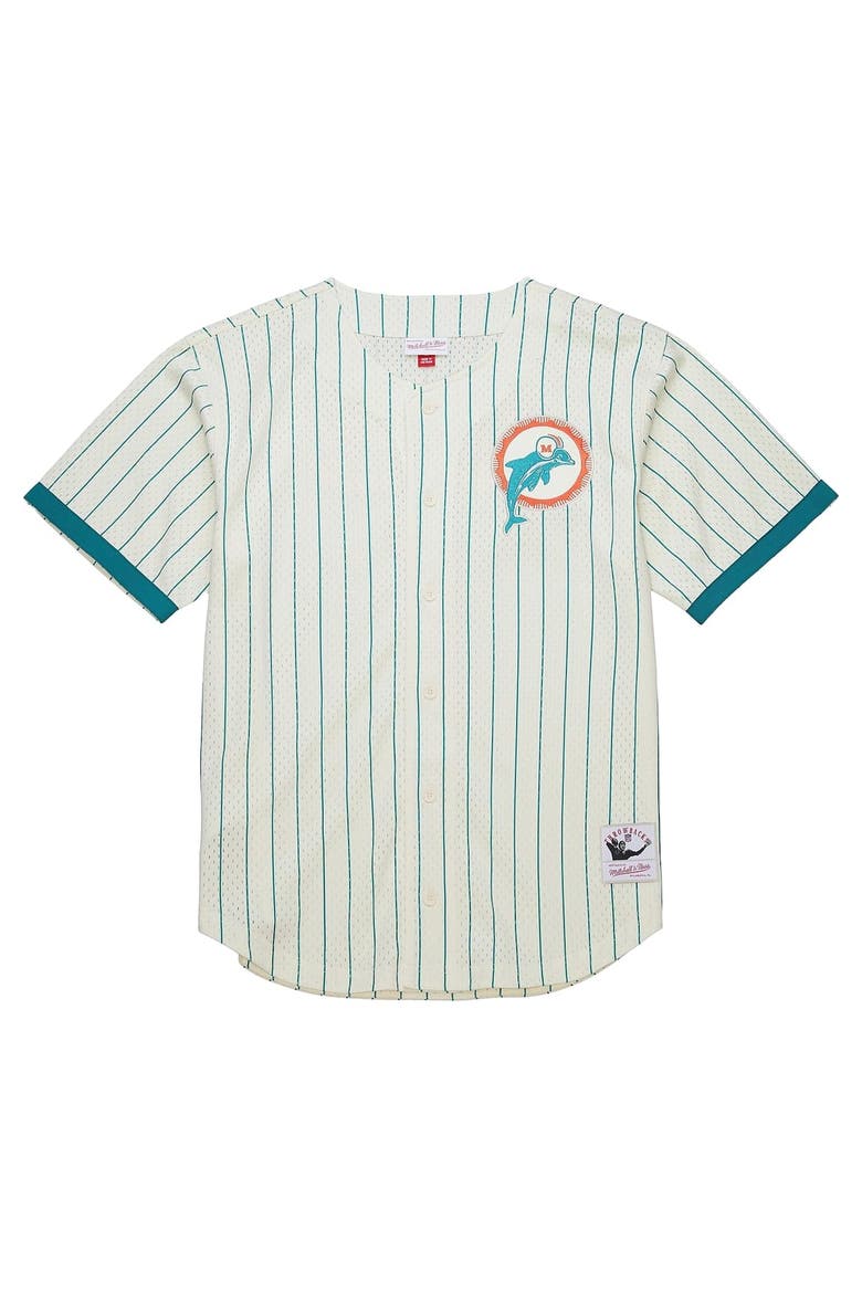 Men's Mitchell & Ness  Cream Miami Dolphins Final Seconds Vintage Logo Mesh Button-Up Shirt, Alternate, color, Cream