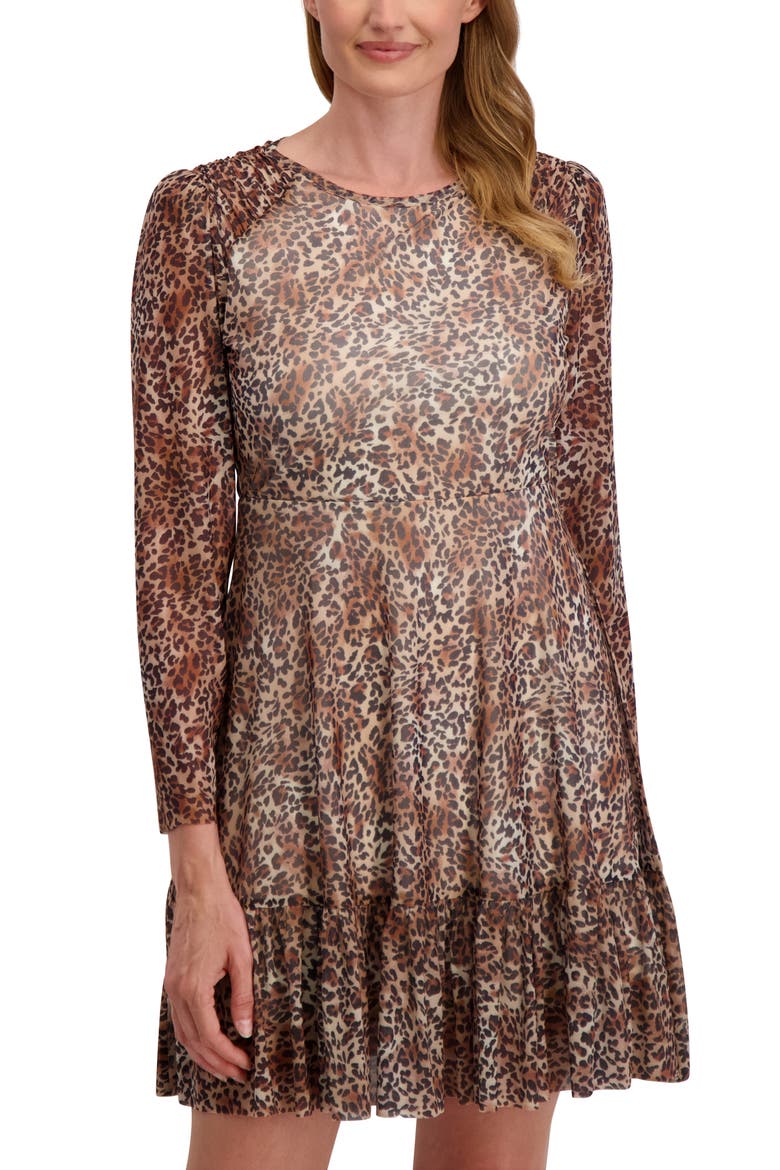 Long Sleeve Leopard Print Mesh Dress, Alternate, color, LEOPARD