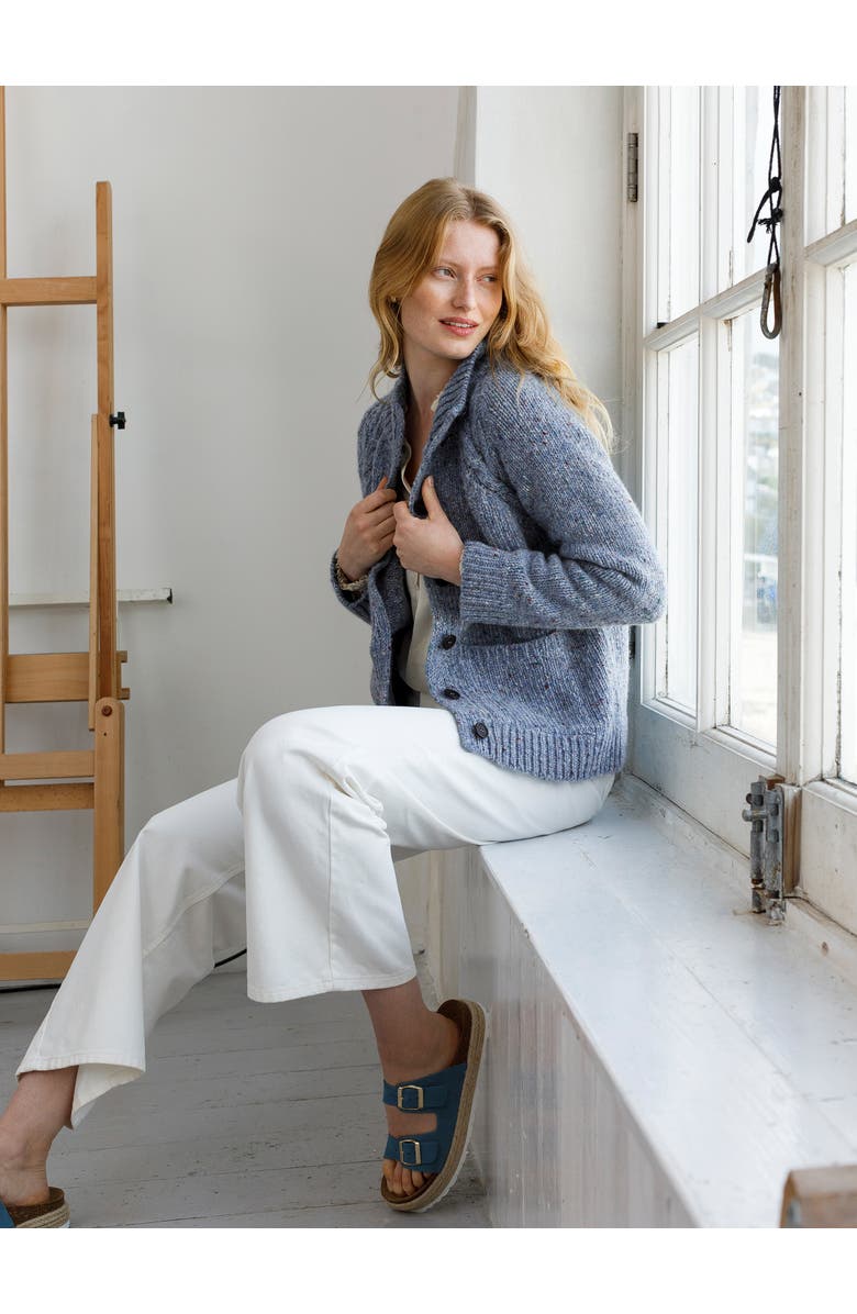 Celtic & Co. Donegal Funnel Neck Cardigan, Alternate, color, Vintage Blue