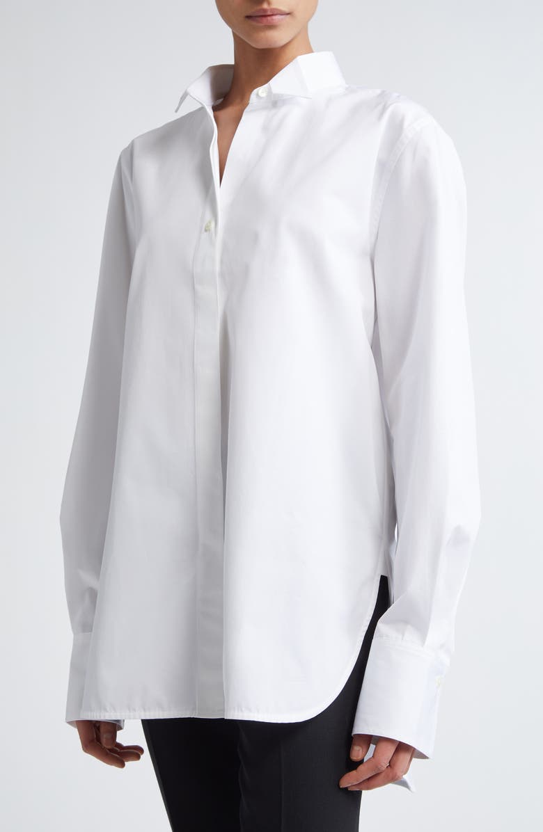 TOTEME Wingtip Collar Organic Cotton Poplin Button-Up Shirt, Alternate, color, White