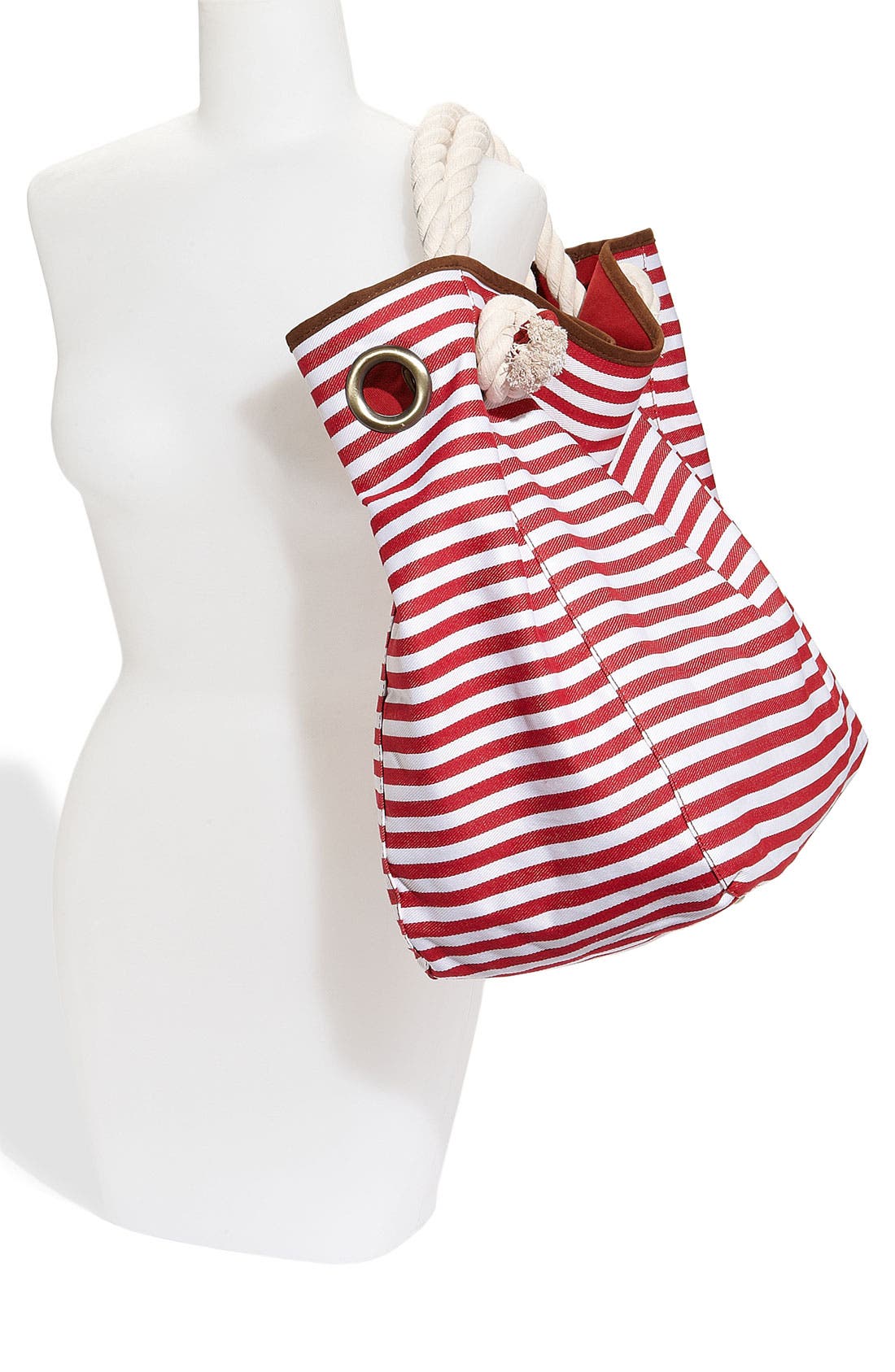 Nautical Stripe Canvas Tote, Alternate, color, Red