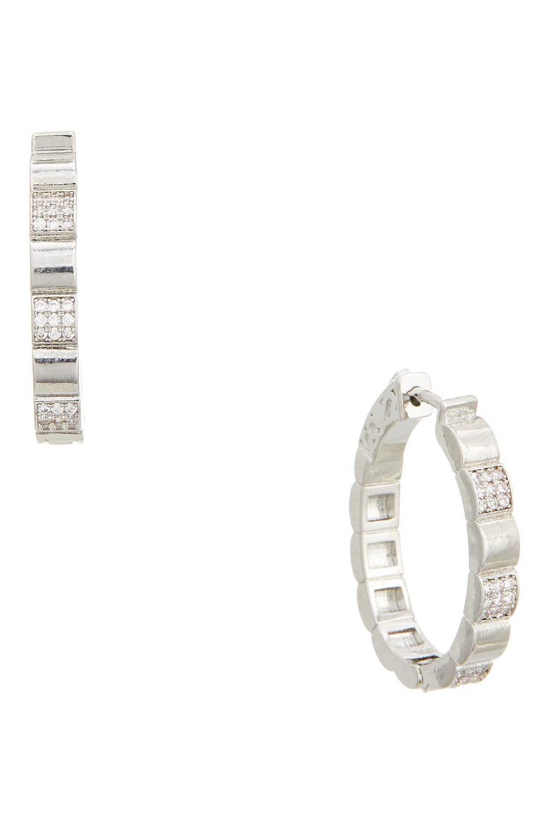 Pavé Cubic Zirconia Hoop Earrings, Main, color, SILVERTONE