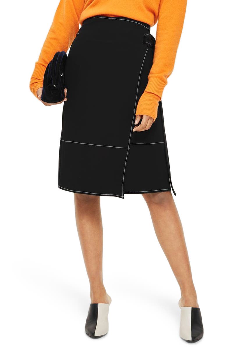 Topshop Stitch Wrap Skirt, Main, color, 