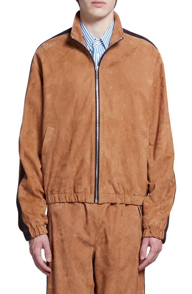 Marni Track Stripe Suede Bomber Jacket, Main, color,