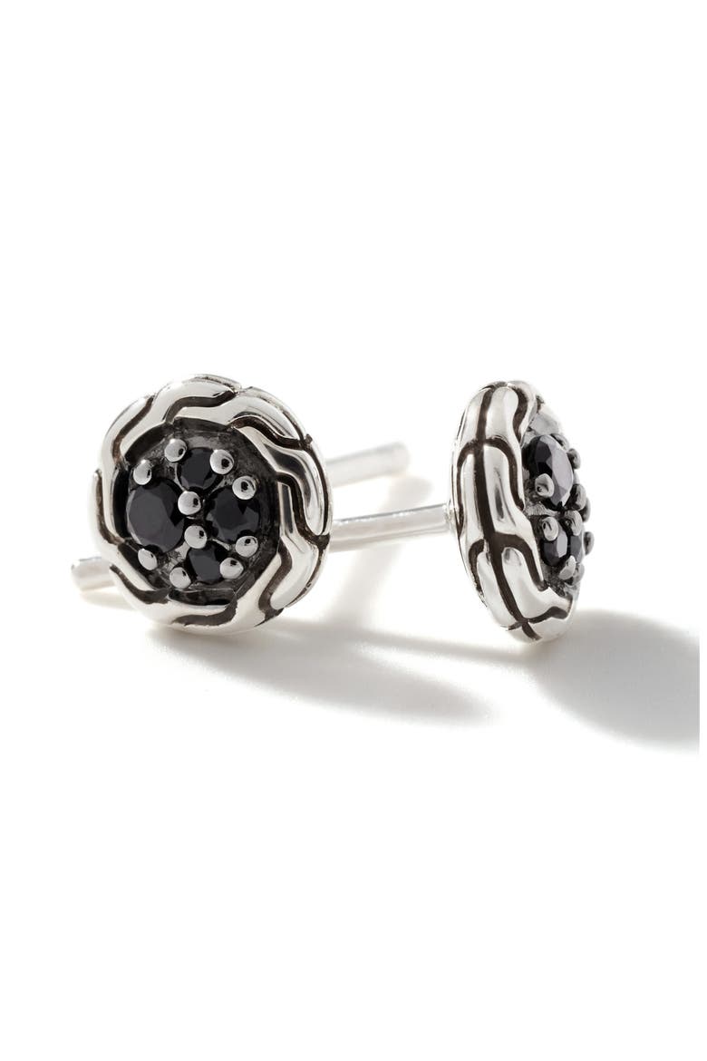 Carved Chain Stud Earrings, Silver, Pavé, Alternate, color, BLACK