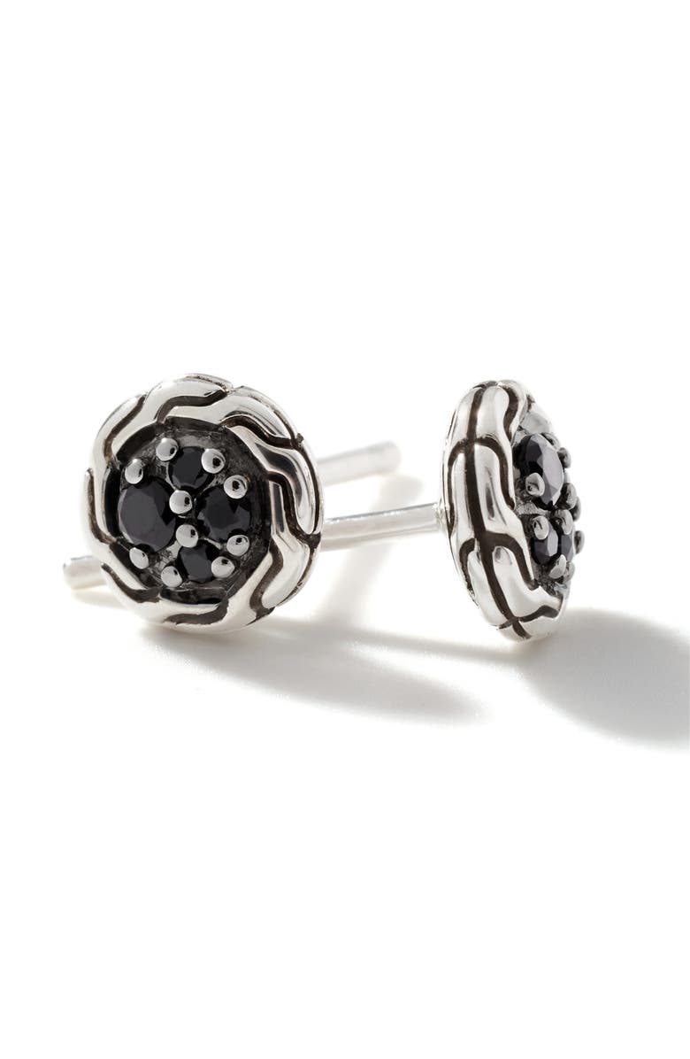 John Hardy Carved Chain Stud Earrings, Silver, Pavé, Alternate, color, Black