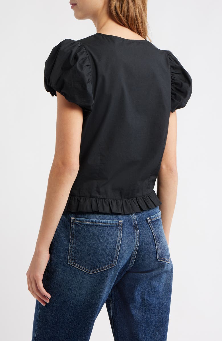 LOVE THE LABEL Iridessa Keyhole Puff Sleeve Cotton Button-Up Top, Alternate, color, Black