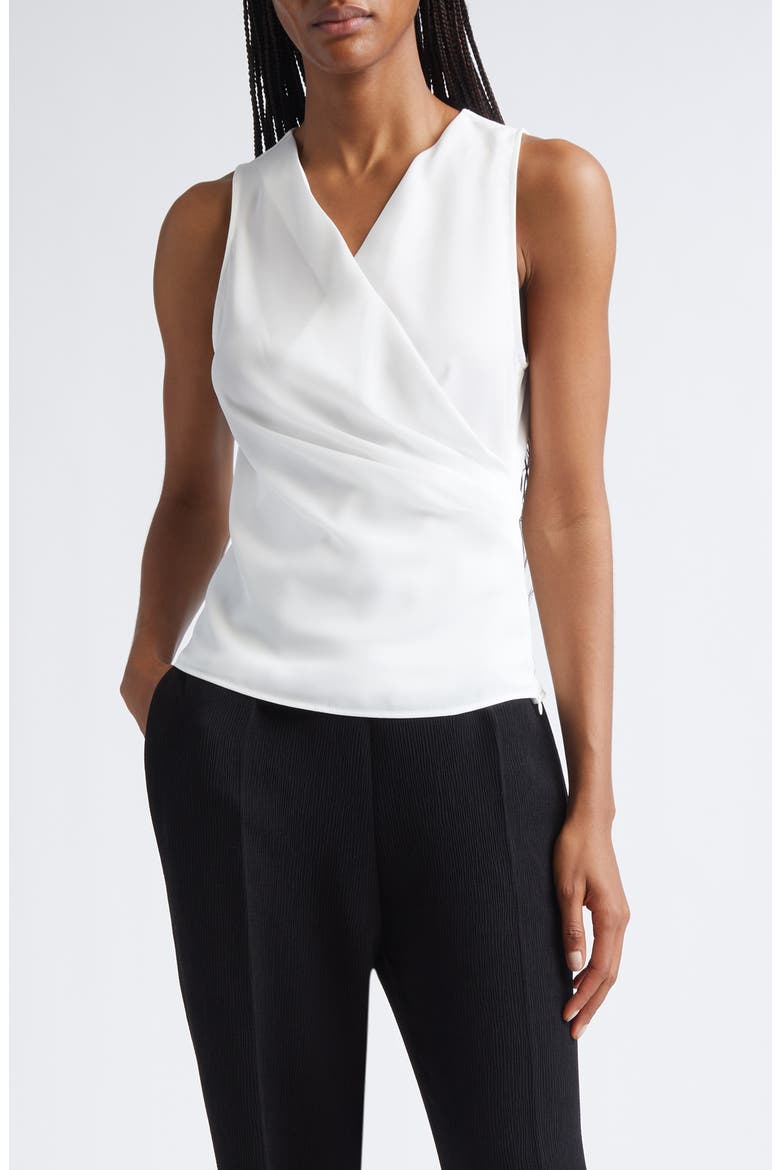 Ruched Sleeveless Wrap Top, Main, color, SOLID WHITE