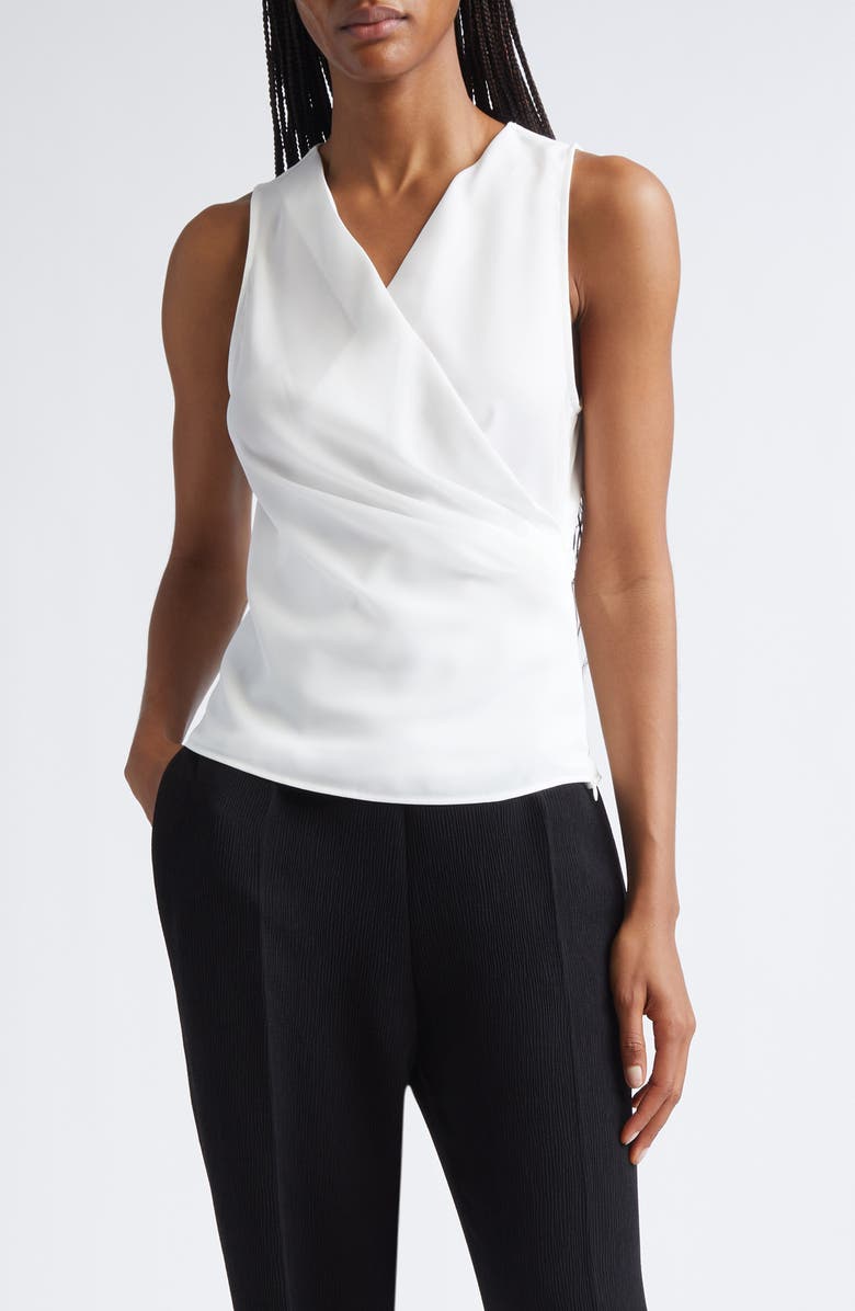 Emporio Armani Ruched Sleeveless Wrap Top, Main, color, Solid White