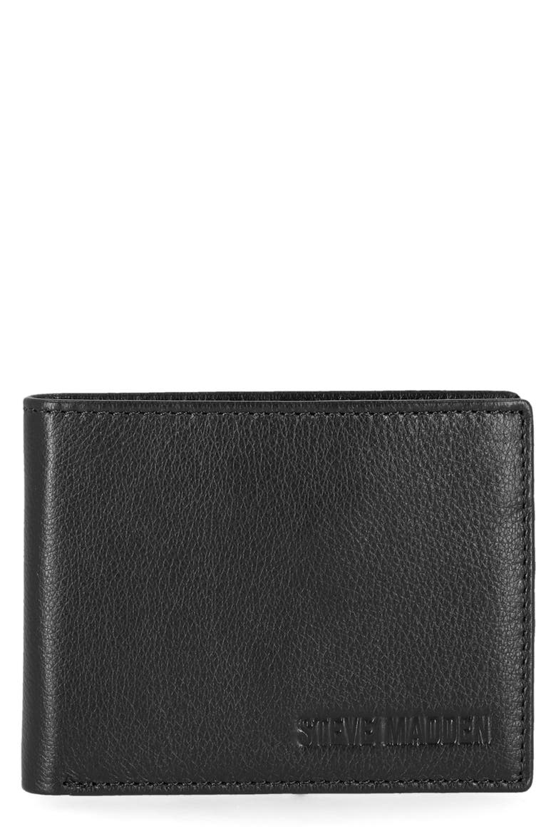 Textured Leather Bifold Passcase Wallet, Main, color, BLACK