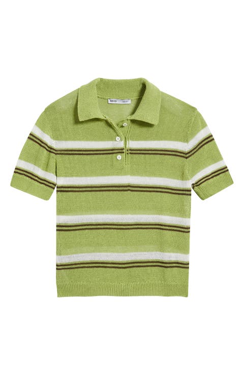 Stripe Jersey Polo Sweater