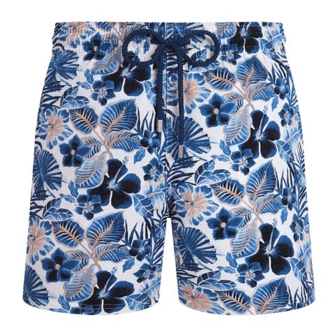 Men Stretch Short Swim Shorts Island Flowers
