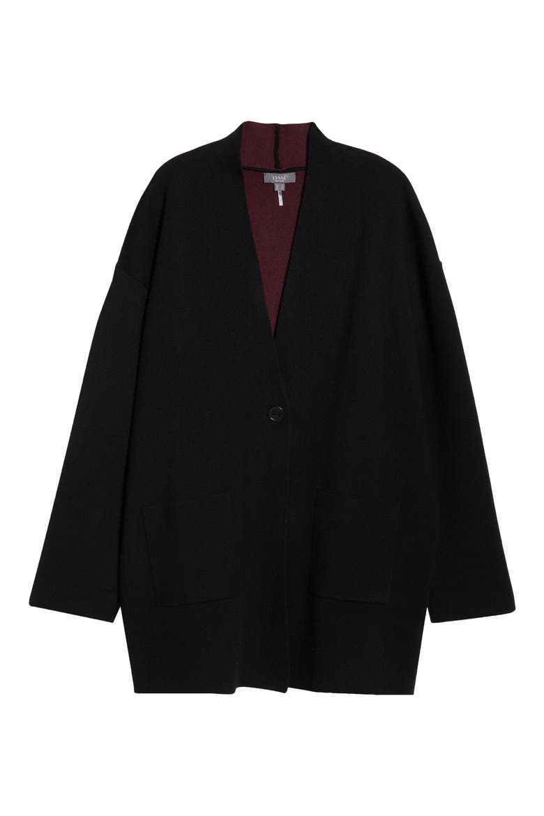 Nicolette Double Knit Cardigan, Alternate, color, BLACK/ DARK PLUM