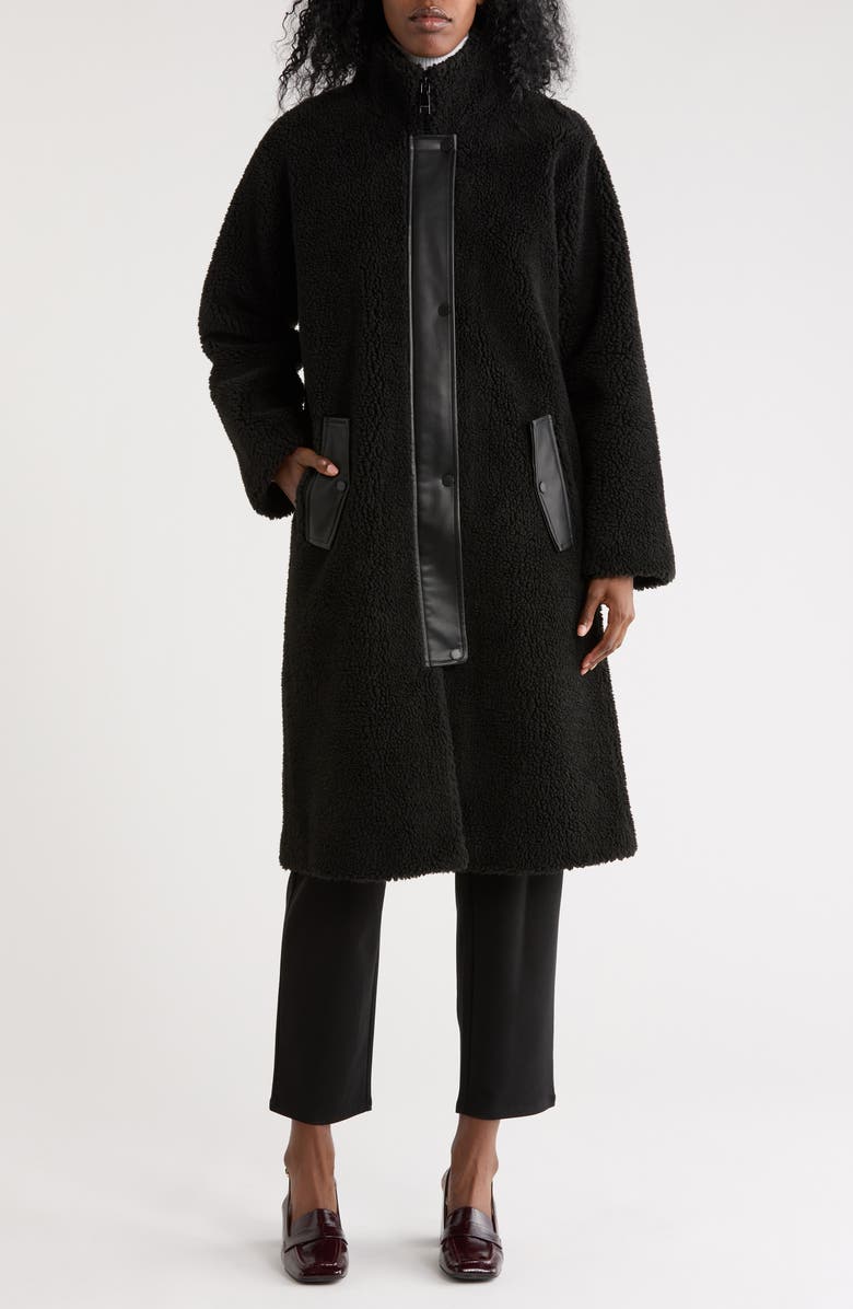 Rebecca Minkoff Faux Shearling & Faux Leather Coat, Main, color, Black