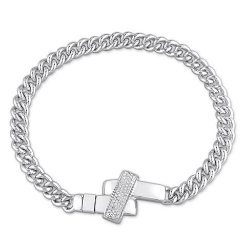Diamond Crossover Motif Curb-Link Chain Bracelet